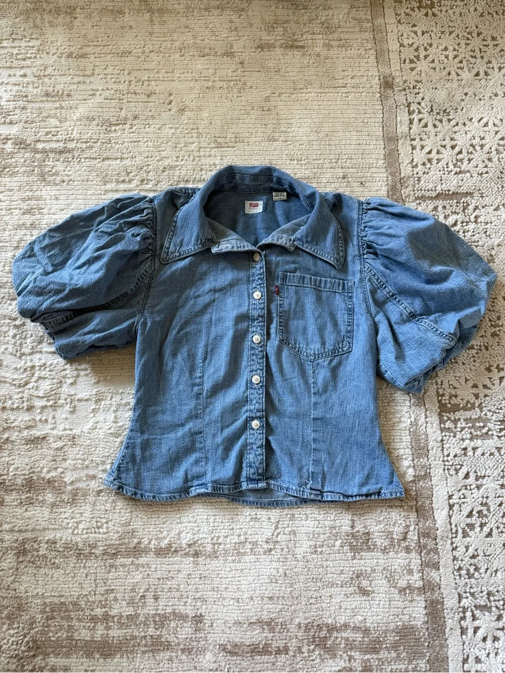 Levi's Blue Puff Sleeve Denim Button-Down Shirt